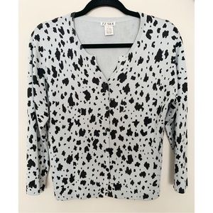 ZZ Silk Cow Print Cardigan - Blue + Black